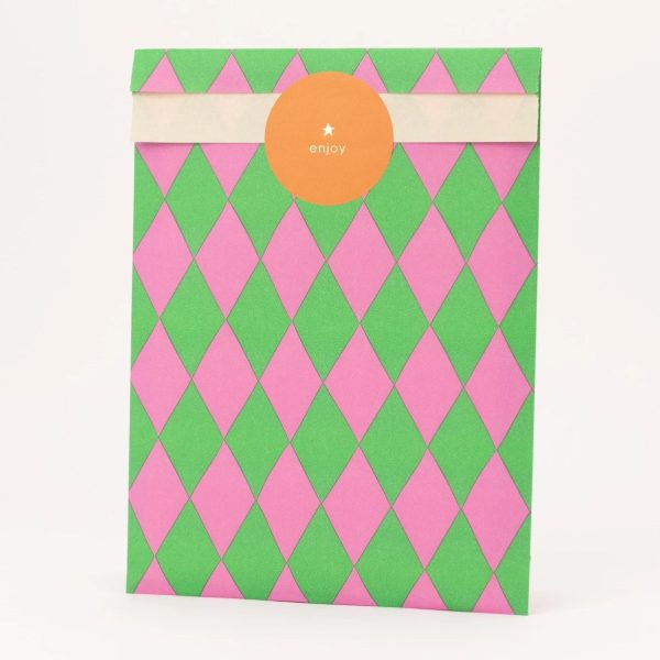 Papiertüten    Rauten   pink+grün _ 5er Set Online-Verkauf – Bild 2
